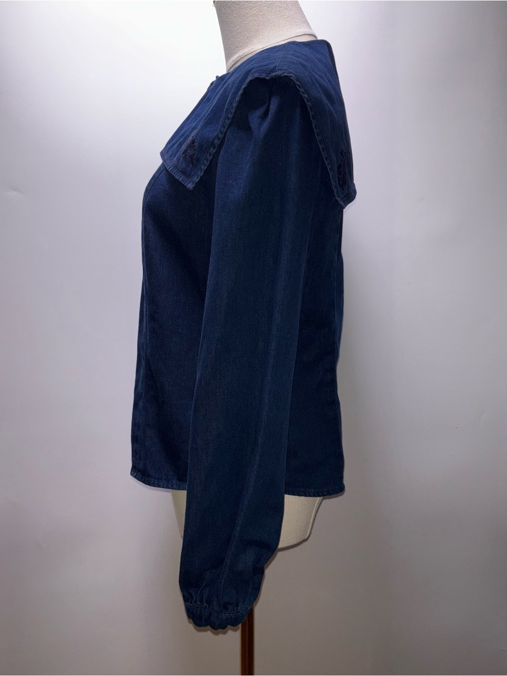 & Other Stories Blue Denim Button-Down Sailor Collar Shirt Size 4 - Picture 3 of 12